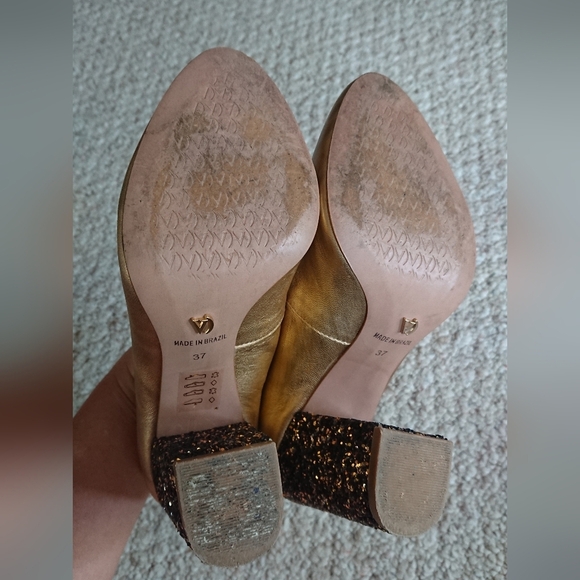 Anthropologie Vicenza Gold Chunky Heels with Glitter Block Heel size 37/36.5 - Picture 14 of 14